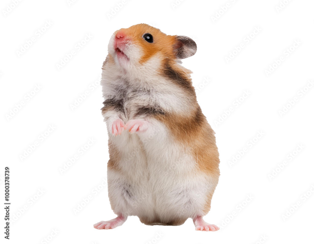 Hamster steht auf Hinterbeinen isoliert auf weißen Hintergrund, Freisteller Hamster steht auf Hinterbeinen isoliert auf weißen Hintergrund, Freisteller
