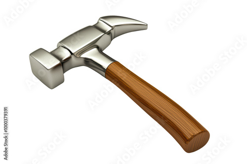 Metal hammer with a wooden handle, perfect for construction and DIY projects isolated on transparent background. photo