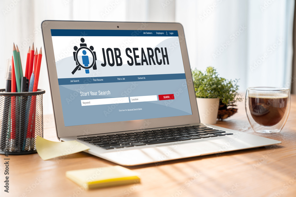 Fototapeta premium Online job search on modish website for worker to search for job opportunities on the recruitment internet network