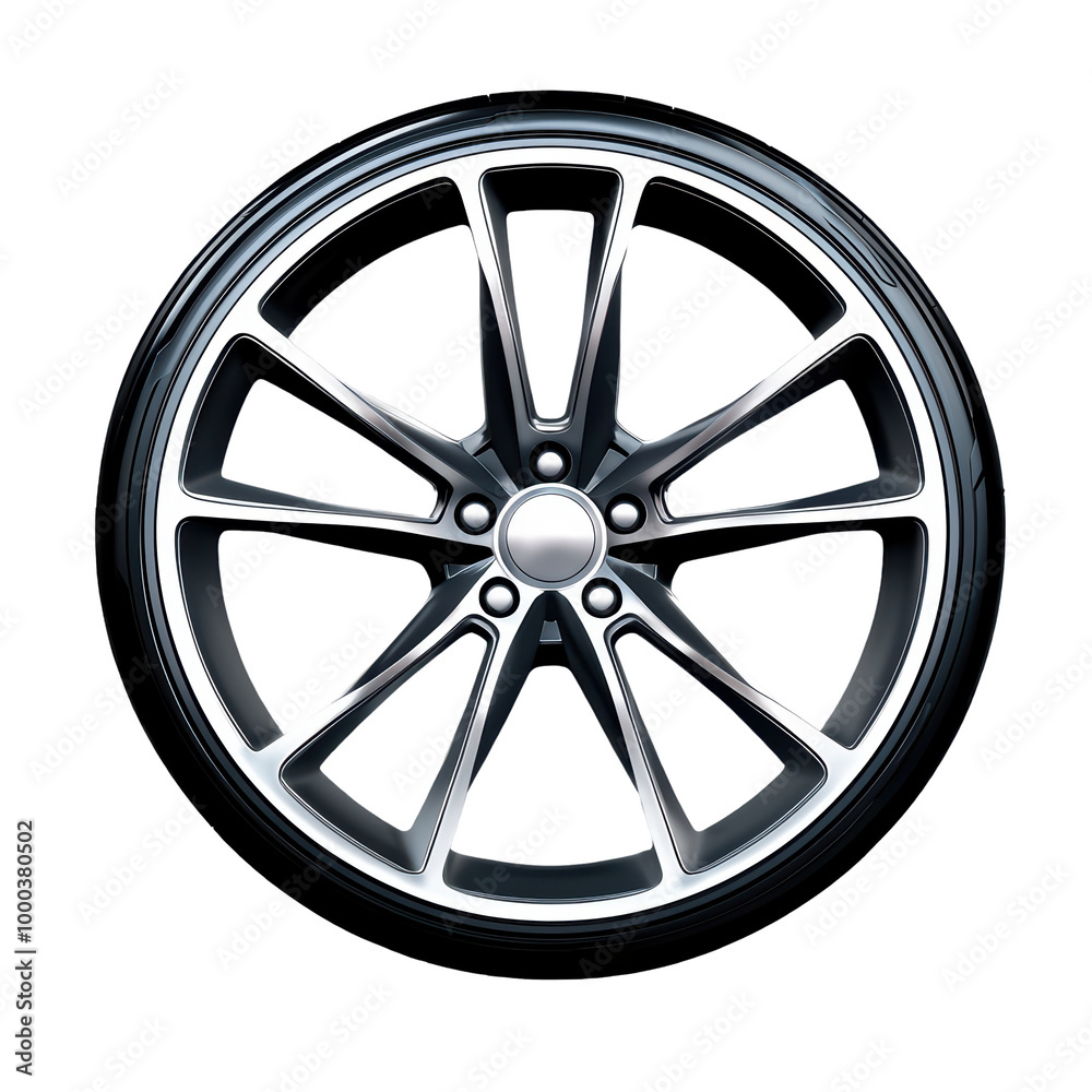 Stylish alloy car wheel with a sleek design isolated on transparent background. Stylish alloy car wheel with a sleek design isolated on transparent background.