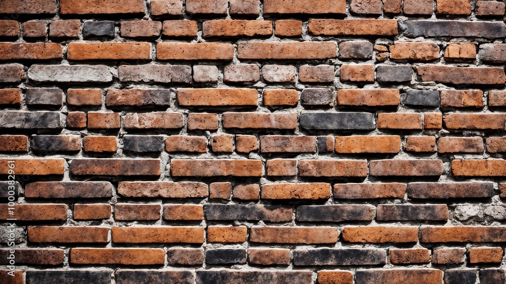 Obraz premium A textured brick wall showcasing a mix of red and black bricks in a rustic arrangement.