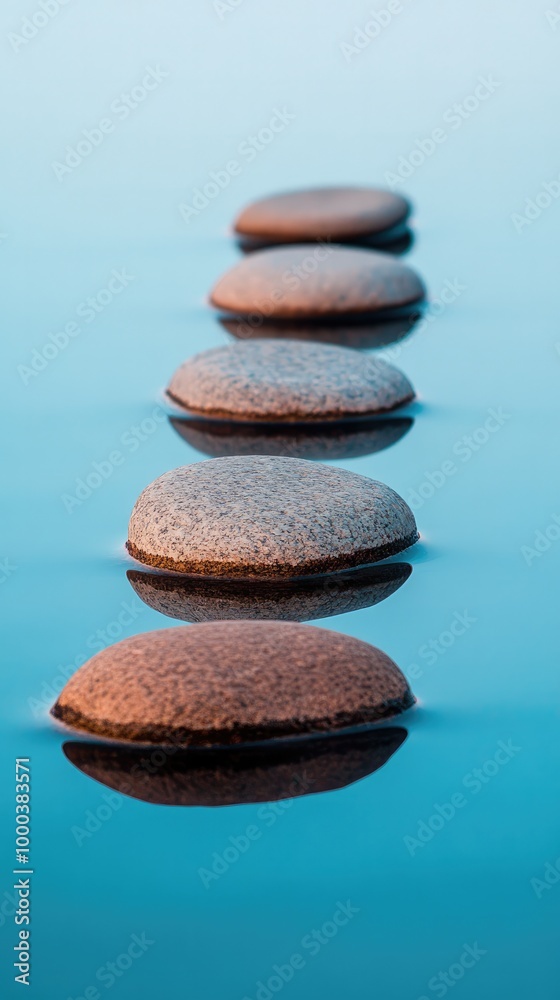 Perfectly Balanced Round Stones Surrounded by Tranquil Blue Water Perfectly Balanced Round Stones Surrounded by Tranquil Blue Water