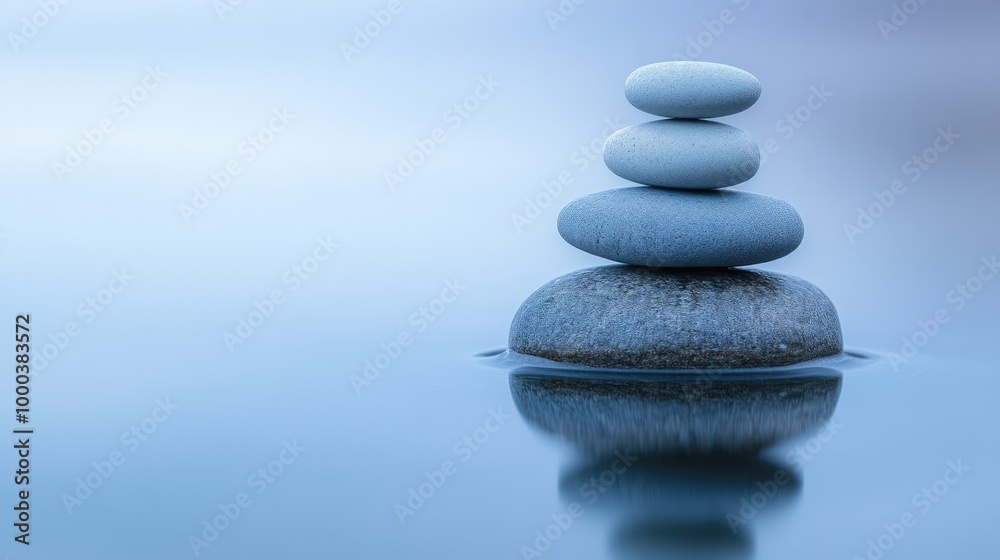 Perfectly Balanced Round Stones Surrounded by Tranquil Blue Water Perfectly Balanced Round Stones Surrounded by Tranquil Blue Water