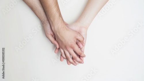 Romance picture of person hold lovely couple hand. Romantic people romantically show love hold hands together symbolized sharing happiness and sadness as married husband and wife become family. AIG53.