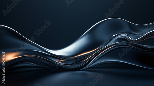 Sleek Metallic Waves with Subtle Lighting in Dark Background