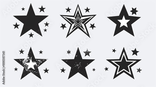 A diverse collection of black star vector icons showcasing various intricate geometric designs and abstract patterns, ideal for creative projects, graphic design, and branding.