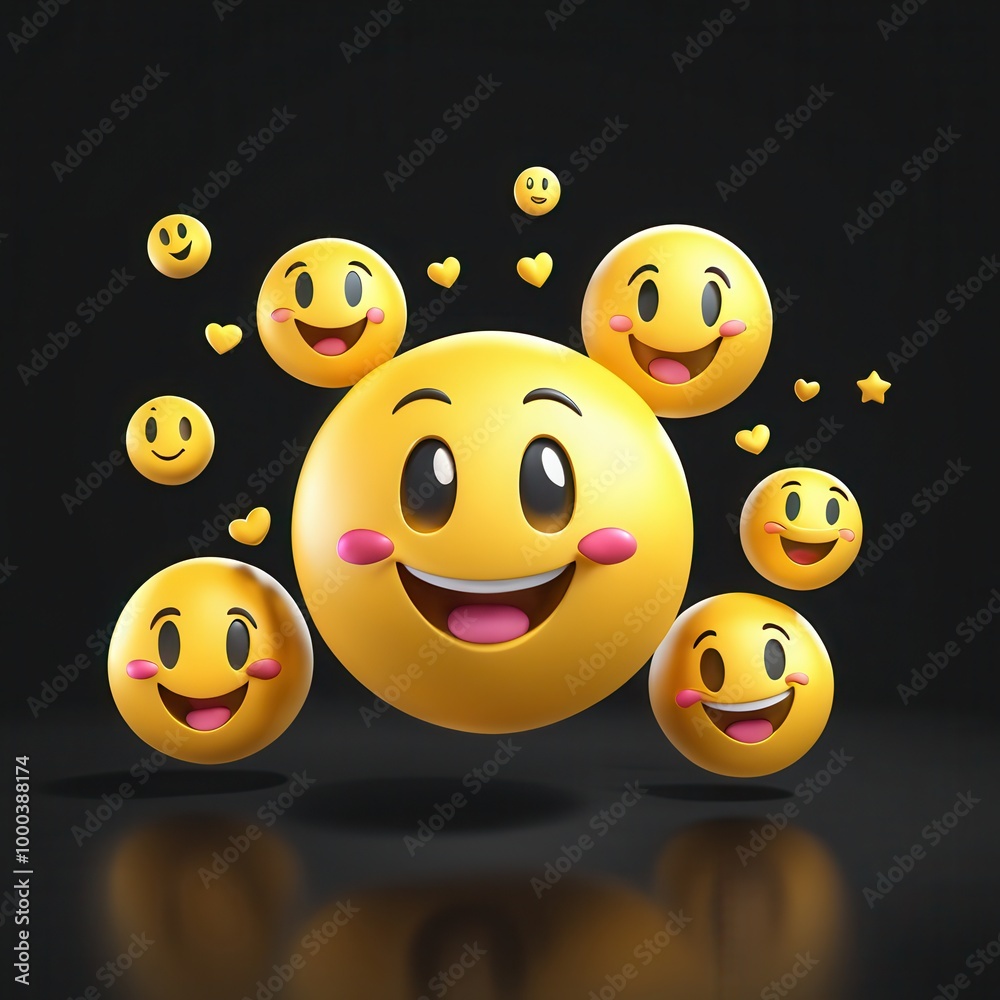 Naklejka premium A vibrant collection of cheerful smiley emojis displaying joy and positivity.