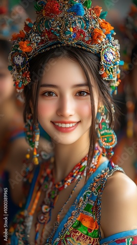 Beautiful Woman in Traditional Chinese Headdress