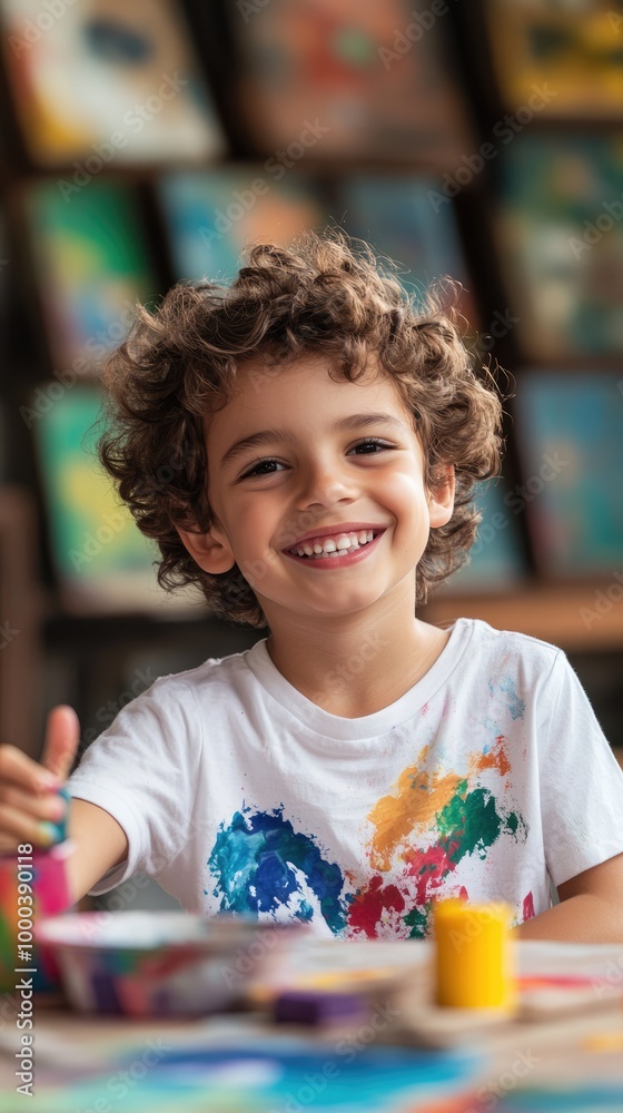 Smiling Child Painting with Bright and Vivid Colors Smiling Child Painting with Bright and Vivid Colors
