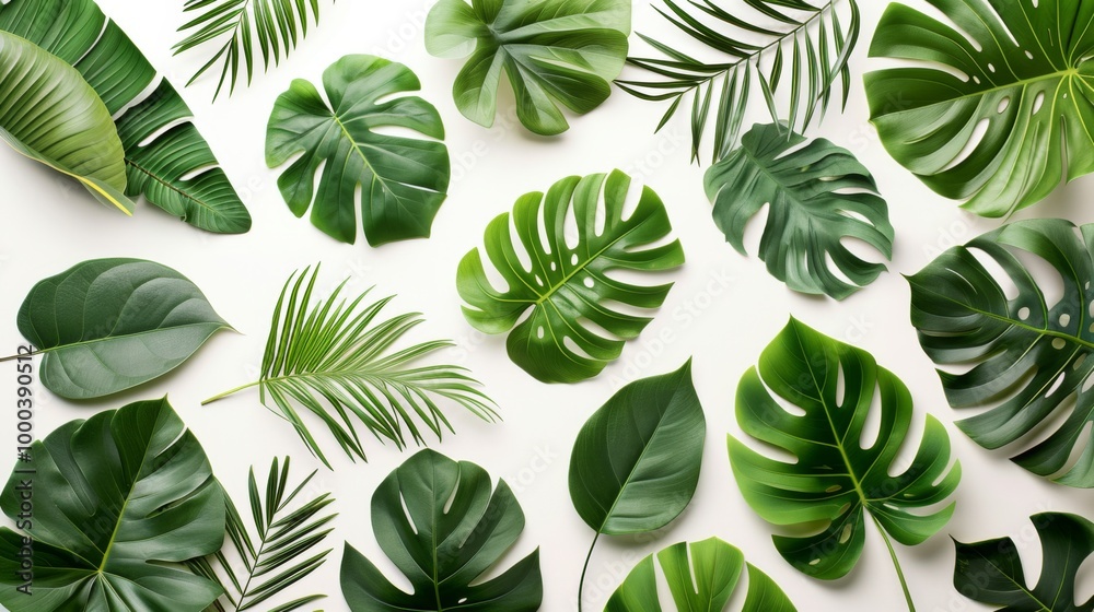 Tropical Leaves Pattern: Green Foliage on White Background Tropical Leaves Pattern: Green Foliage on White Background