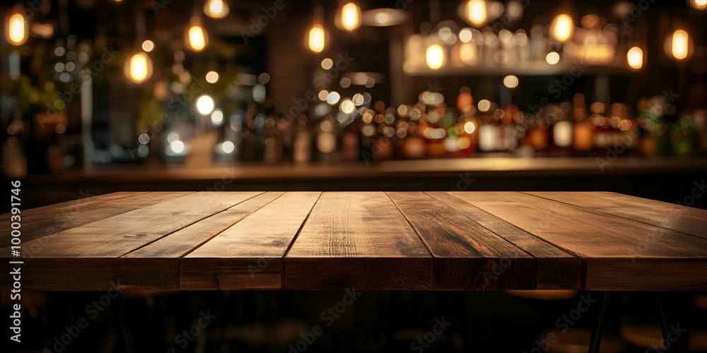 Empty Wooden Table with Restaurant Blur Background Empty Wooden Table with Restaurant Blur Background