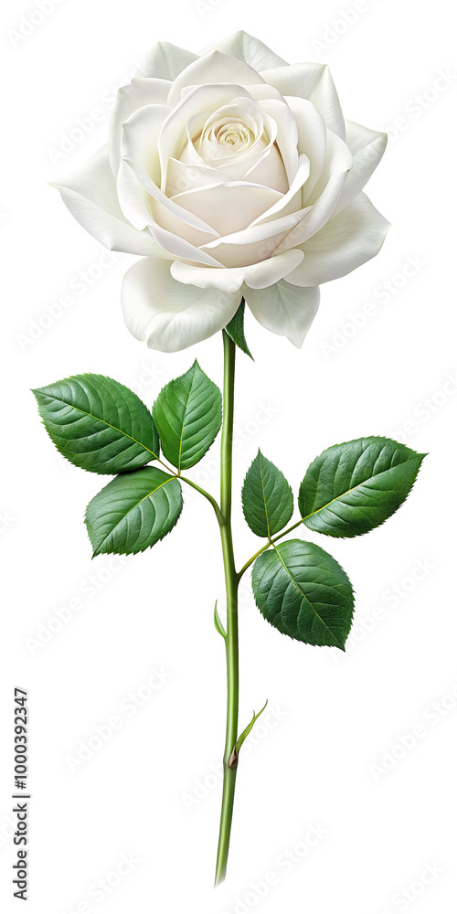 White Rose on a Long Stem Isolated Without Background White Rose on a Long Stem Isolated Without Background