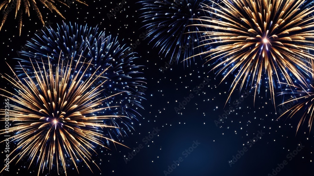A vibrant display of fireworks illuminating the night sky with bursts of color. A vibrant display of fireworks illuminating the night sky with bursts of color.
