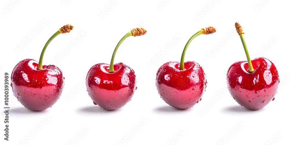 Fresh Wet Cherries on White Background Fresh Wet Cherries on White Background
