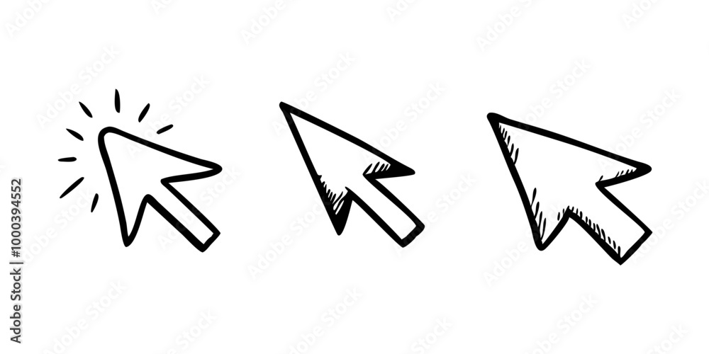 Hand-drawn computer mouse cursors set in doodle style, vector Hand-drawn computer mouse cursors set in doodle style, vector