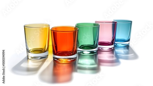 Multicolor Drink Glasses with Shadow on white background, isolated.