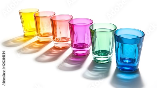 Multicolor Drink Glasses with Shadow on white background, isolated.