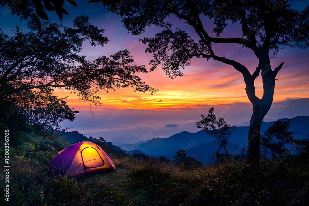 A peaceful camping at mountain. A peaceful camping at mountain.