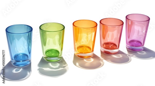 Multicolor Drink Glasses with Shadow on white background, isolated.