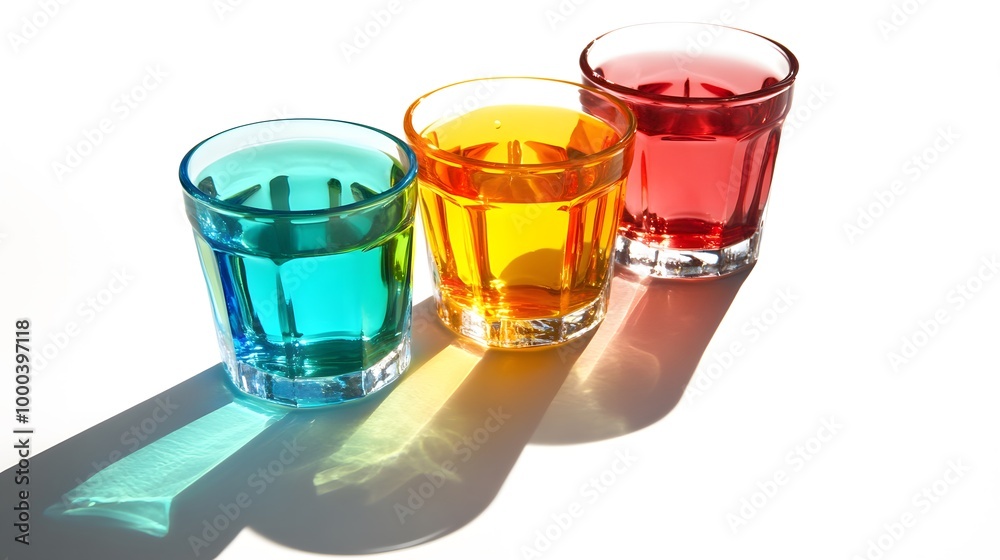 Multicolor Drink Glasses with Shadow on white background, isolated. Multicolor Drink Glasses with Shadow on white background, isolated.