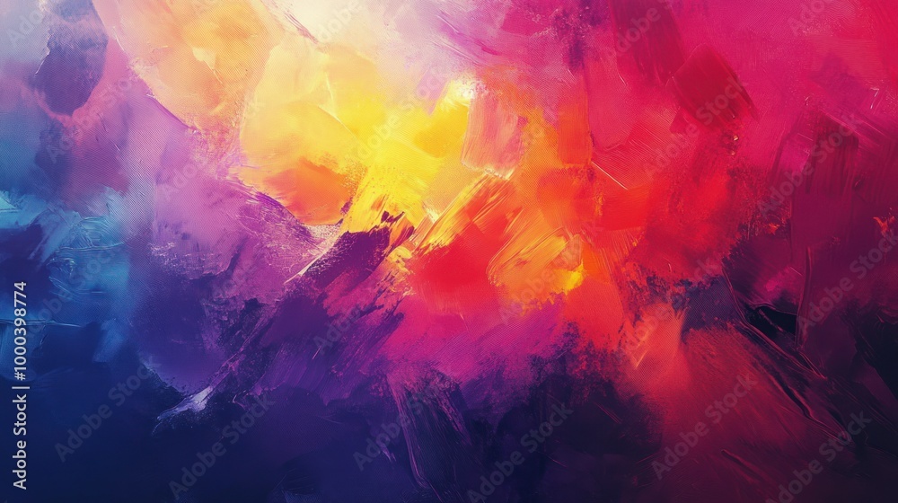Abstract Artwork with Vivid Strokes of Purple, Red, Yellow, and Blue Paint Abstract Artwork with Vivid Strokes of Purple, Red, Yellow, and Blue Paint