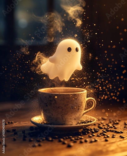 halloween coffee with ghost