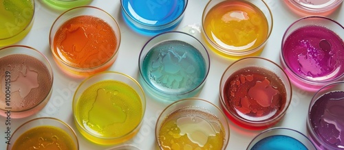 Group Of Petri Dishes With A Colored Liquids