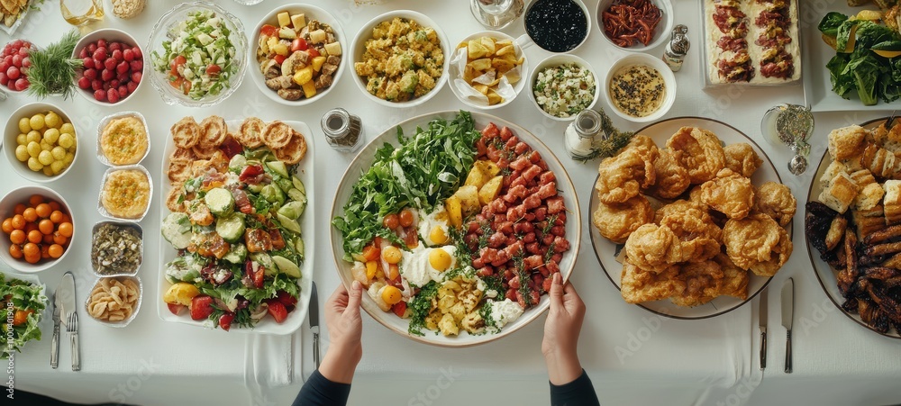 A person at a buffet table, with one plate