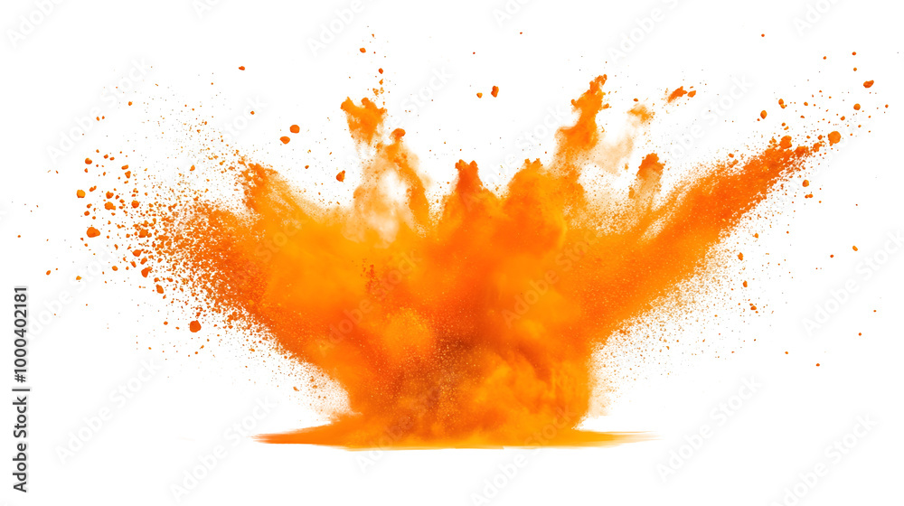 orange powder explosion isolated png transparent background