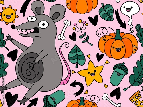 Wallpaper Mural Halloween animals seamless mouse and pumpkins pattern for wrapping paper Torontodigital.ca