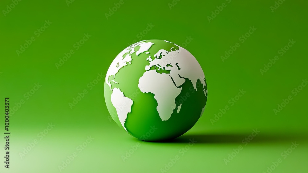 3D globe icon with a simple design on a green background. 3D globe icon with a simple design on a green background.