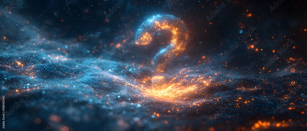 3D digital question mark made of glowing connected circuits on a bright technology background. Gives a futuristic feel. Perfect for use in innovation presentations or technology communication.