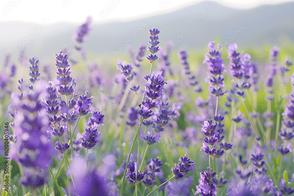 A background with an image of lavender on a background of mountains, a blurred background for the design of banners on social networks, a website and for your design, a space for text A background with an image of lavender on a background of mountains, a blurred background for the design of banners on social networks, a website and for your design, a space for text
