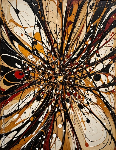 Vivid abstract paint splashes burst outward in a dynamic explosion of color against beige background, creating a captivating and energetic visual effect, Generative AI.
