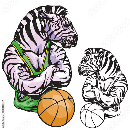 Zebra-themed basketball vector illustration with a unique design perfect for sports posters, merchandise, and branding. Clean lines and bold style. photo