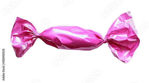 Shiny pink candy wrapper,on white photo