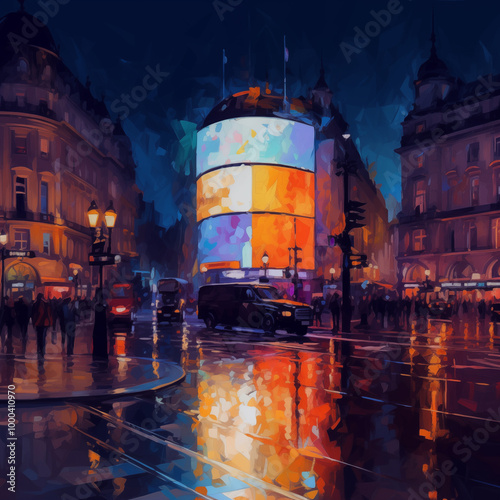 Picadilly circus london in paited style  photo