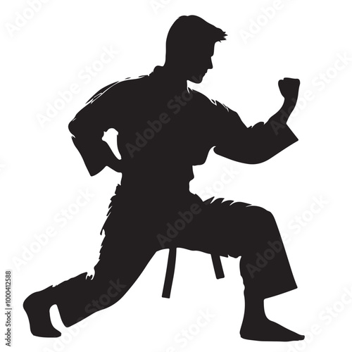 Silhouette of a karate practitioner in a fighting stance vector on a white background
