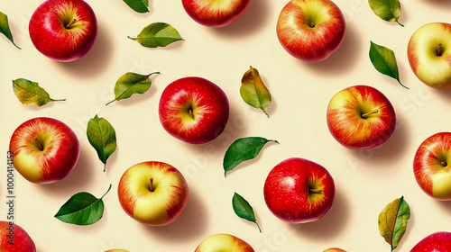 Seamless pattern featuring apples on a soft cream background.