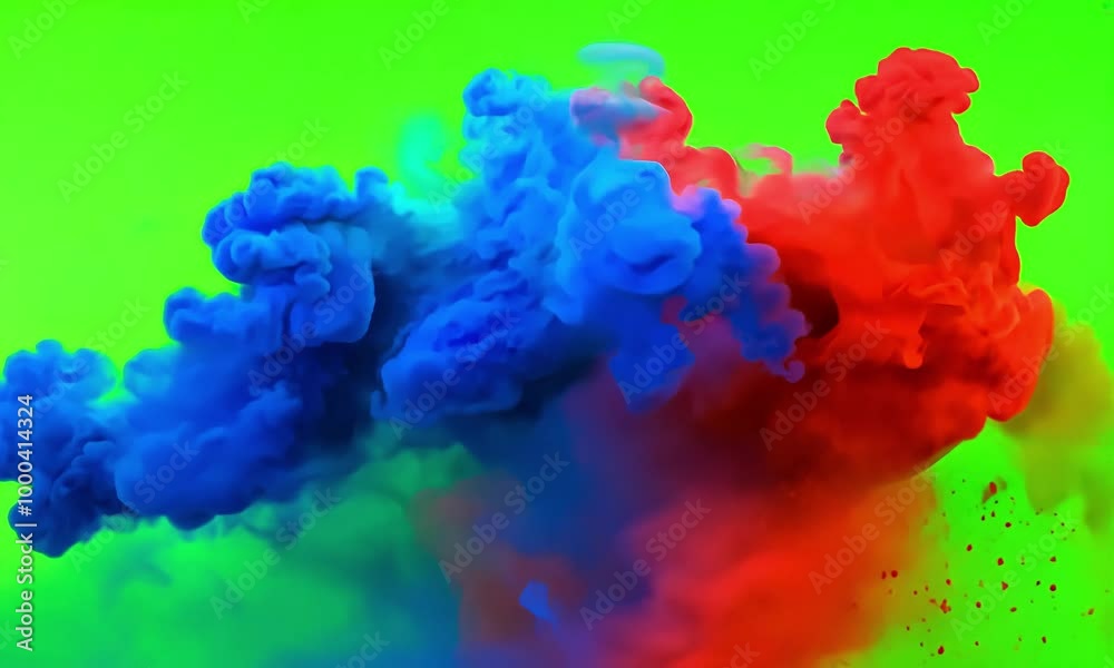 green screen shot of a slowly swirling cinematic live-action deep blue and electric red smoke paint explosion, powder splash with rich and intense color combinations. green screen shot of a slowly swirling cinematic live-action deep blue and electric red smoke paint explosion, powder splash with rich and intense color combinations.