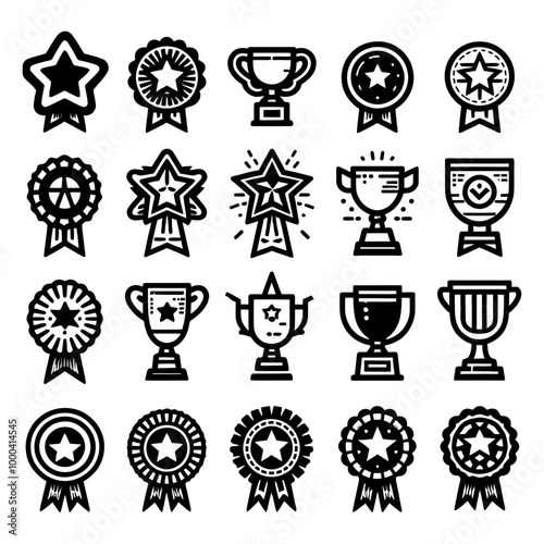 Trophy and prize icons set