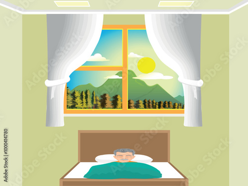 oldman  sleeping in his room