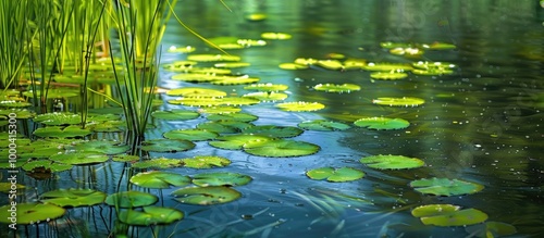 Green Spot Of Water Lilies In Fresh Water Summer On The Tobol River photo