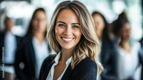 Strong female leader confidently leads diverse team to success in the office, inspiring and motivating colleagues