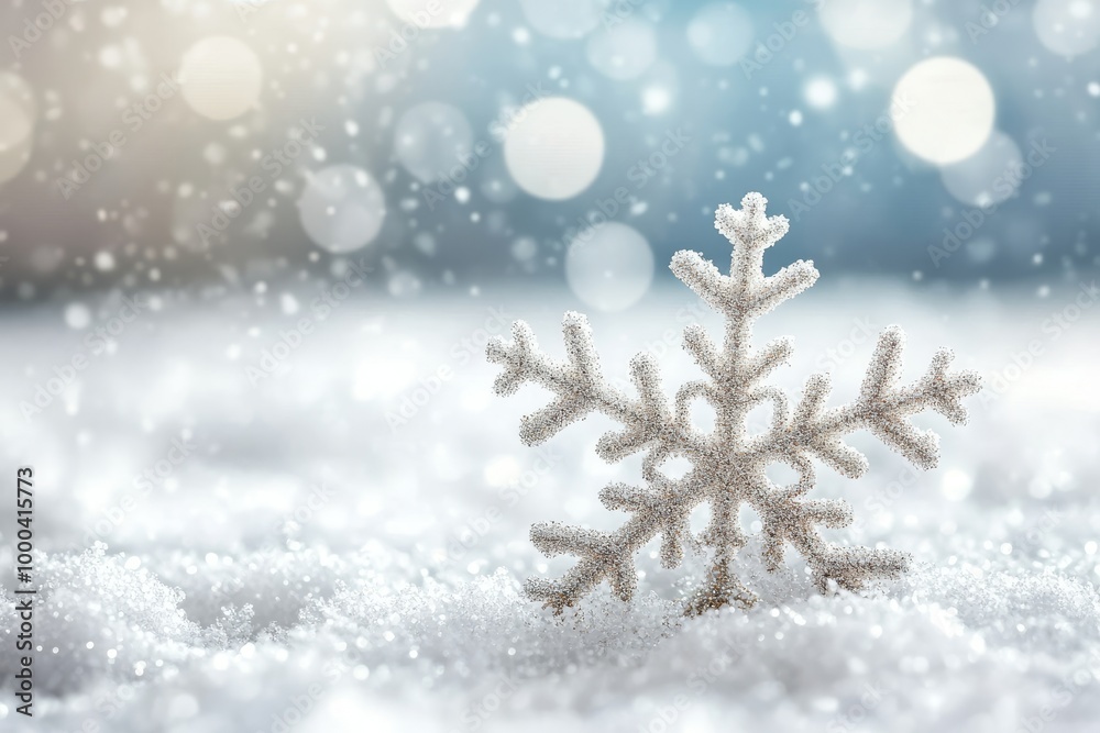Glittering ice blue snowflake resting on a frosty surface with soft ambient lighting symbolizing peaceful winter decor elegant holiday charm and serene seasonal beauty Glittering ice blue snowflake resting on a frosty surface with soft ambient lighting symbolizing peaceful winter decor elegant holiday charm and serene seasonal beauty