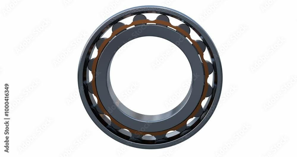 Cylindrical roller bearings, single row; Rotating machinery element; Bearing assembling and disassembling video; Steel outer race, inner race and rollers with brass cage Cylindrical roller bearings, single row; Rotating machinery element; Bearing assembling and disassembling video; Steel outer race, inner race and rollers with brass cage