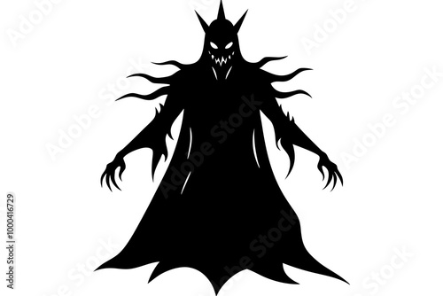 Evil spirit silhouette. Halloween dark night devil, nightmare demon or ghost evil appear magic wizard ugly silhouettes. Flying metaphysical wicked ghostly 