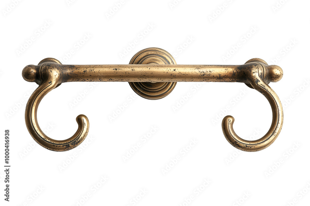A brass coat hook featuring two elegantly designed hooks for hanging garments or accessories.
