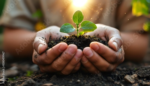 Nurturing Growth: Hands Supporting a Seedling Symbolizing New Beginnings