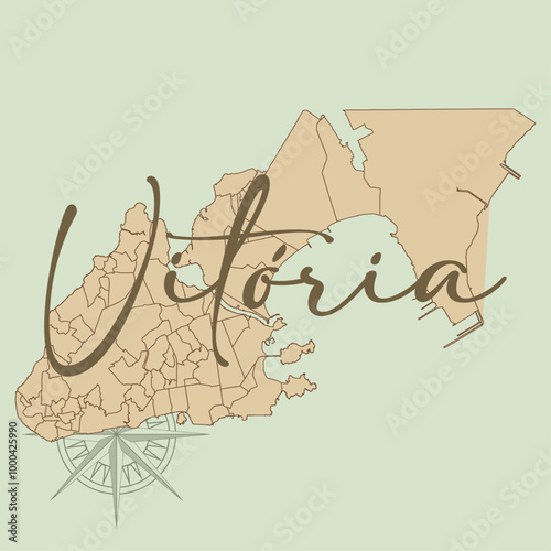 Complete map of the city of Vitória, capital of the state of Espírito Santo, in the southeast region of Brazil. Map constructed from real and official data.